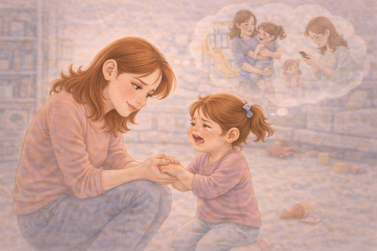 Parent gently guiding a child through cooperation in a calm and supportive interaction