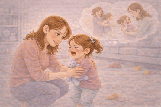 Parent helping a young child through an emotional transition in a calm and supportive way