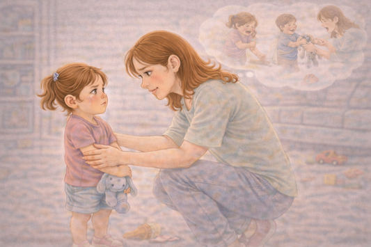 Parent calmly setting boundaries with a young child during an emotional moment