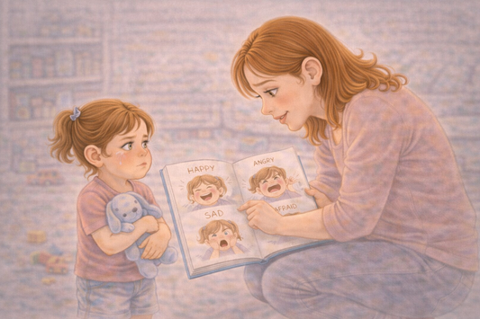 Parent observing and supporting a toddler during a tantrum while trying to understand their emotions