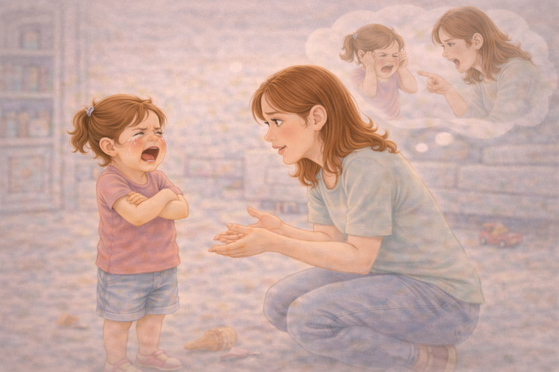 Parent calmly responding to an angry child during an emotional moment
