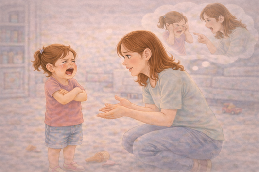 Parent calmly responding to an angry child during an emotional moment