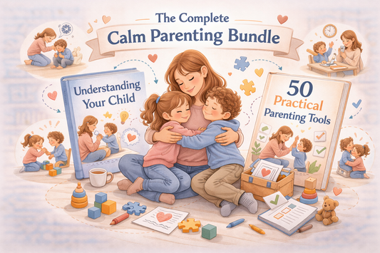 Calm Parenting Bundle including science-based parenting guide and 50 practical parenting tools for handling tantrums, emotional regulation and cooperation for children ages 2–8.